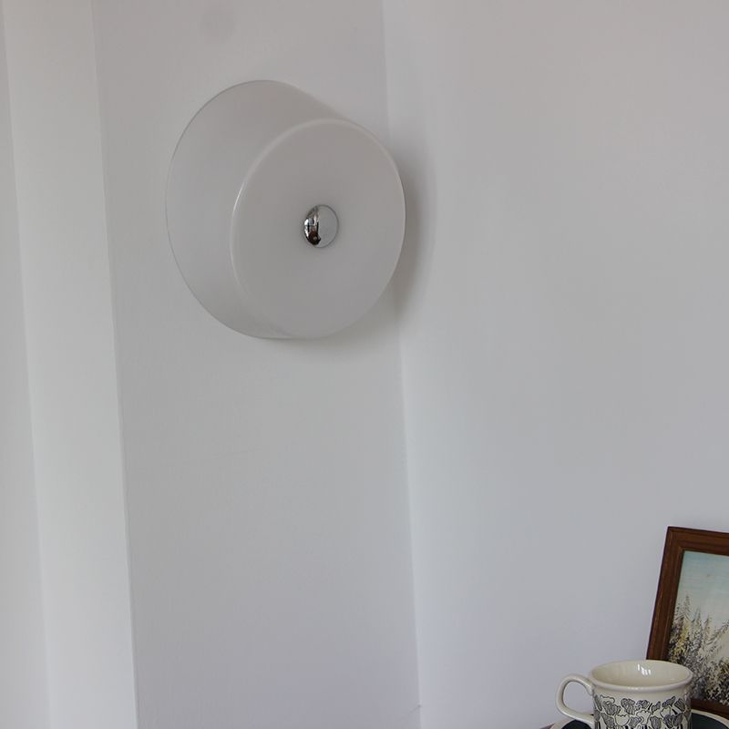Glass Round Wall Sconce Lights Modern Style 1 Light Wall Mounted Lamps in White