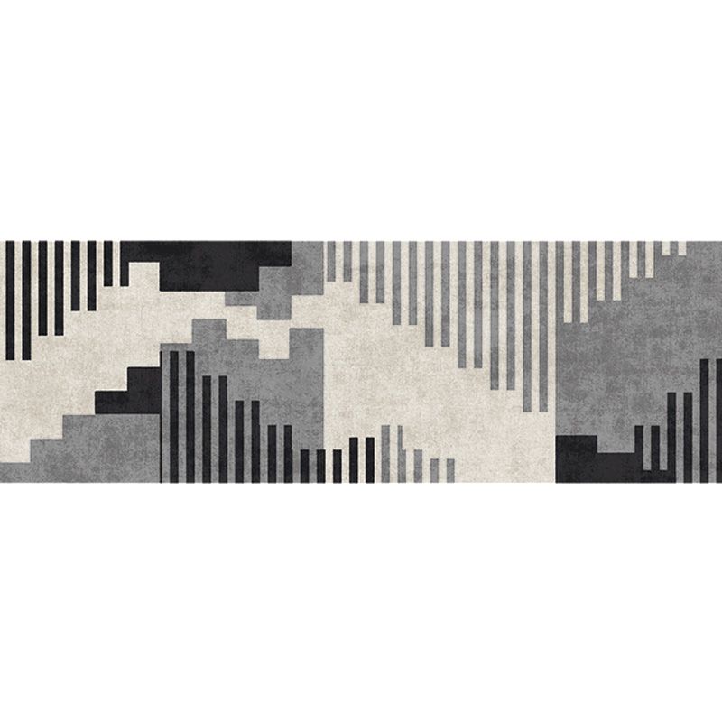Grey Geometric Pattern Rug with Stripe Polyester Modern Rug Washable Anti-Slip Pet Friendly Area Rug for Living Room