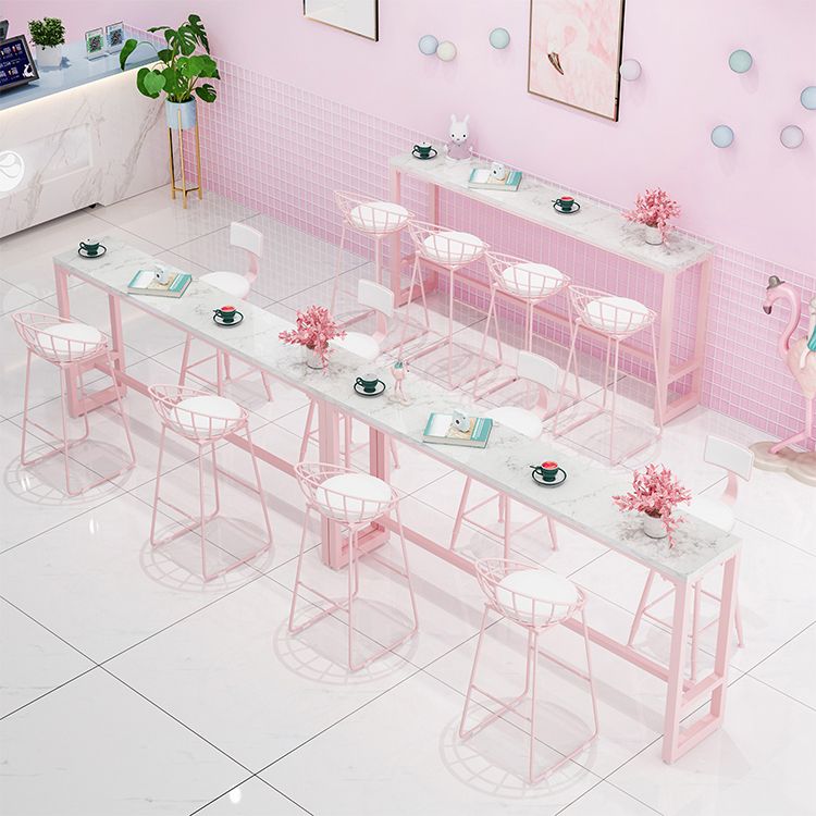 Modern 1/5 Pieces Bar Table Set Rectangle Stone Counter Table with High Stools