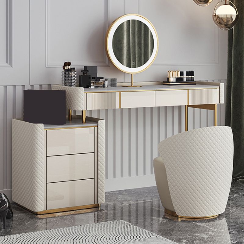 14.96" Wide Stone Makeup Counter Bright White Vanity Tables with Storage Drawers