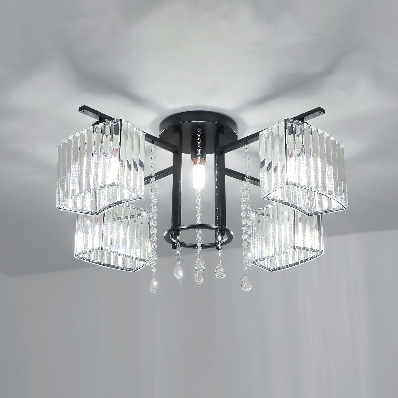 Círculo Semi Flush Techo Accesorio Bloque de cristal moderno Sala de estar Flushmount Light in Black