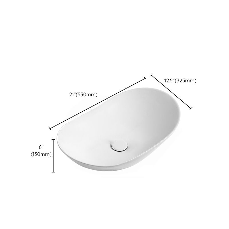 Contemporary Bathroom Sink Pop-Up Drain Porcelain Solid Color Oval-Shape Vessel Sink