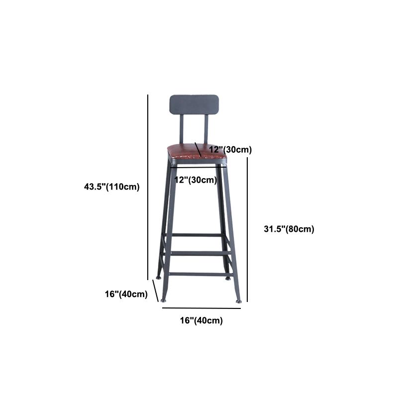 Industrial Armless Counter Stool Iron Bar Stool with Pedal and Leather Cushion