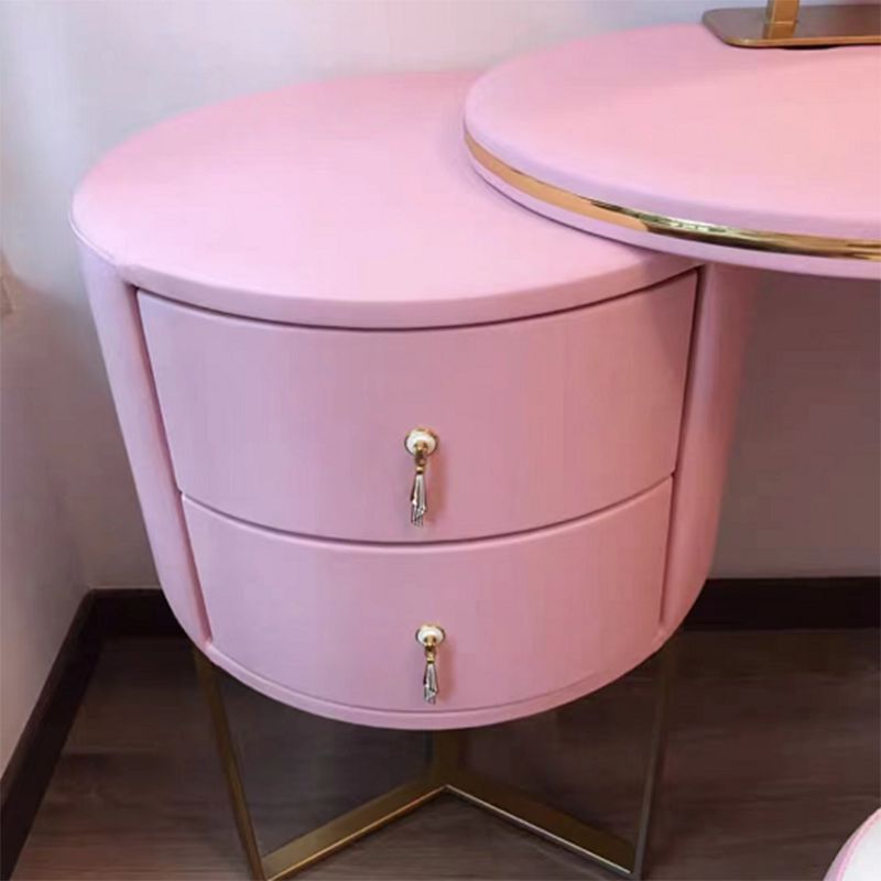 2 Drawers Vanity Set with Stool and Mirror Genuine Leather Makeup Vanity Table for Women