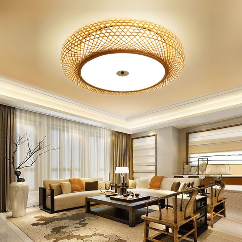 Modern LED Flush Mount Light Simple Ceiling Lamp with Bamboo Shade for Living Room