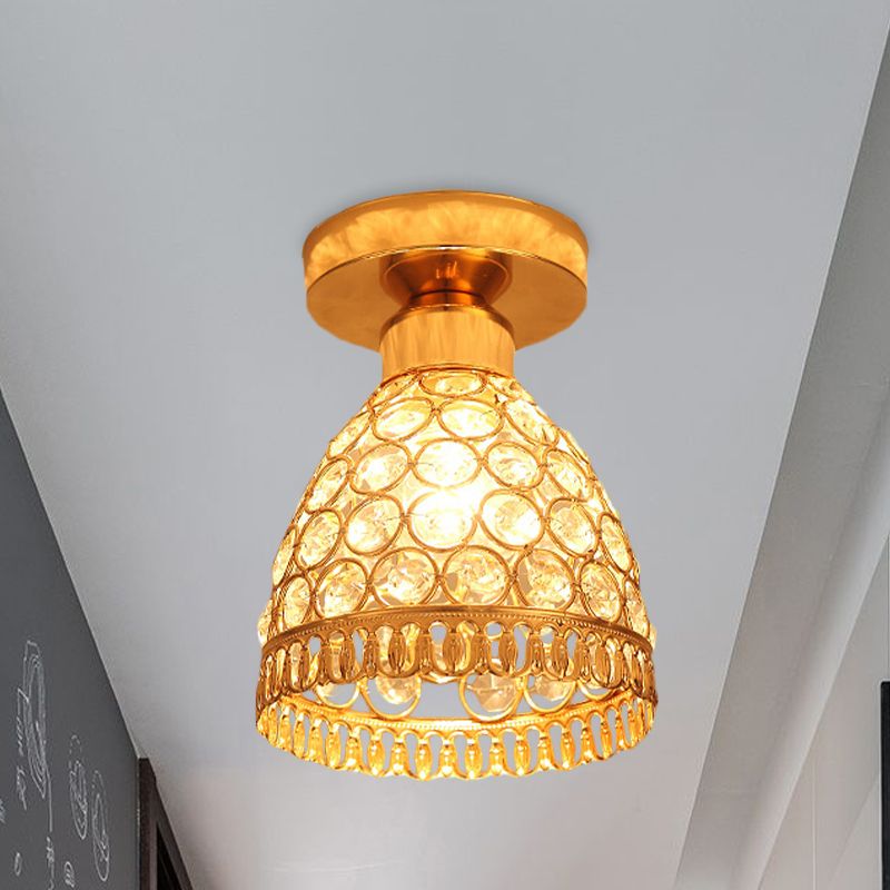 Globe/Cone Crystal Ceiling Flush Modern Single Head Hallway Flush Mount Lighting Fixture in Gold