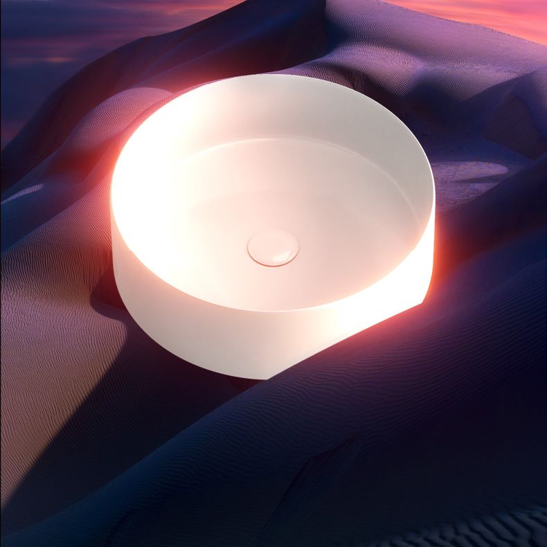 Modern Bathroom Sink Porcelain Pop-Up Drain Round Vessel Lavatory Sink