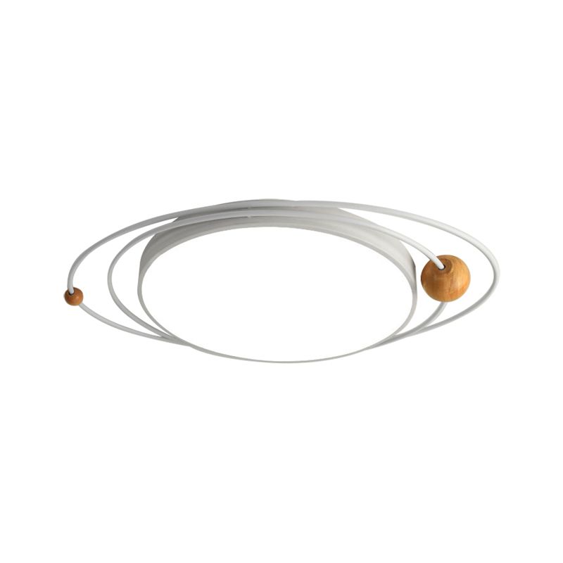 Drum Flush Lamp with Orbit Design Nordic Style Metal Led Indoor Flush Ceiling Light in Green/Grey/White, 21"/26"/31" W