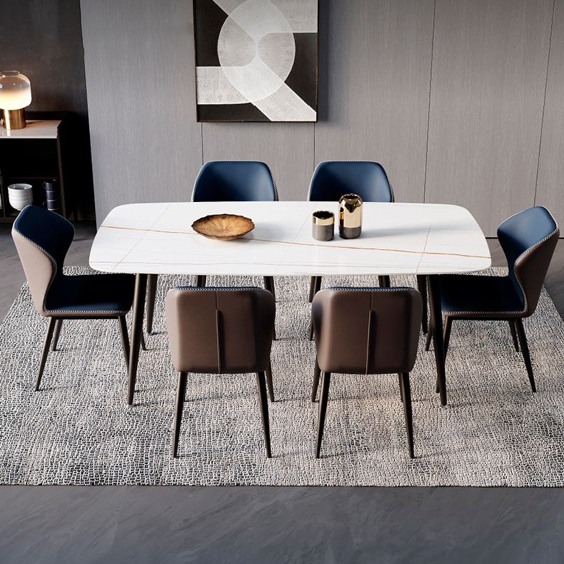 Sillas de comedor con respaldo estilo industrial Sillas de comedor de cuero sin brazos (juego de 2)