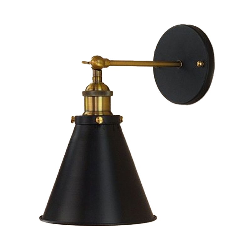 Black/Brass 1 Bulb Sconce Lighting Industrial Stylish Metal Conic Shade Wall Lighting for Living Room
