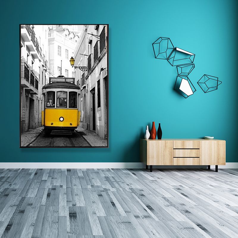 Tramcar Wall Art Decor Contemporary Decorative for Drawing Room Canvas Prints in Yellow