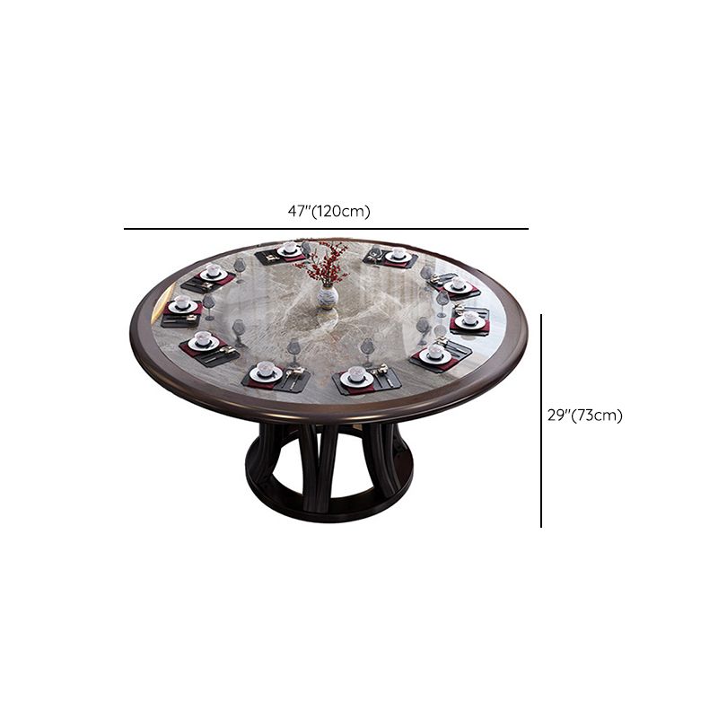 Gray Stone Top Dinette Table with Wooden Base Brown Round Home Dining Table