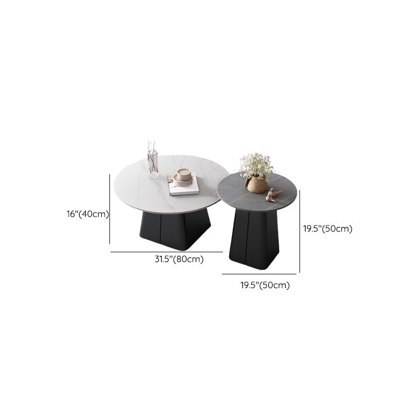 Modern Steel Pedestal Coffee Table Round Slate Top Table Set