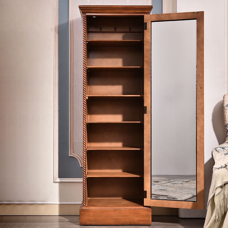 Traditional Birch Wood Cabinet with Mirror Matte Finish Wardrobe for Home