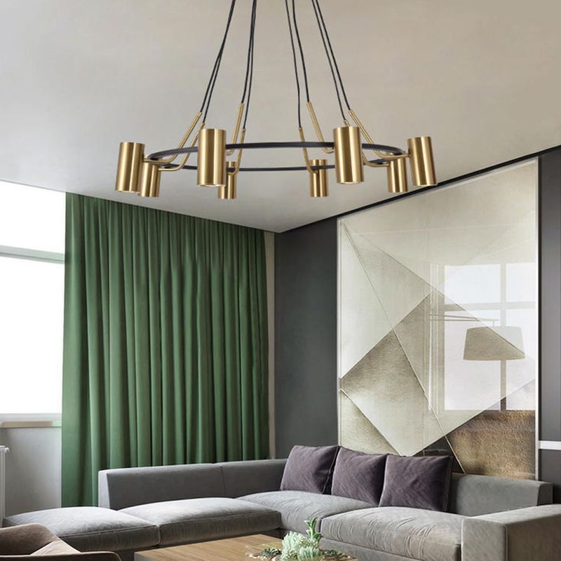 Goldhanglampe Postmoderne Zylinderform Metall Kronleuchter Anhänger Licht