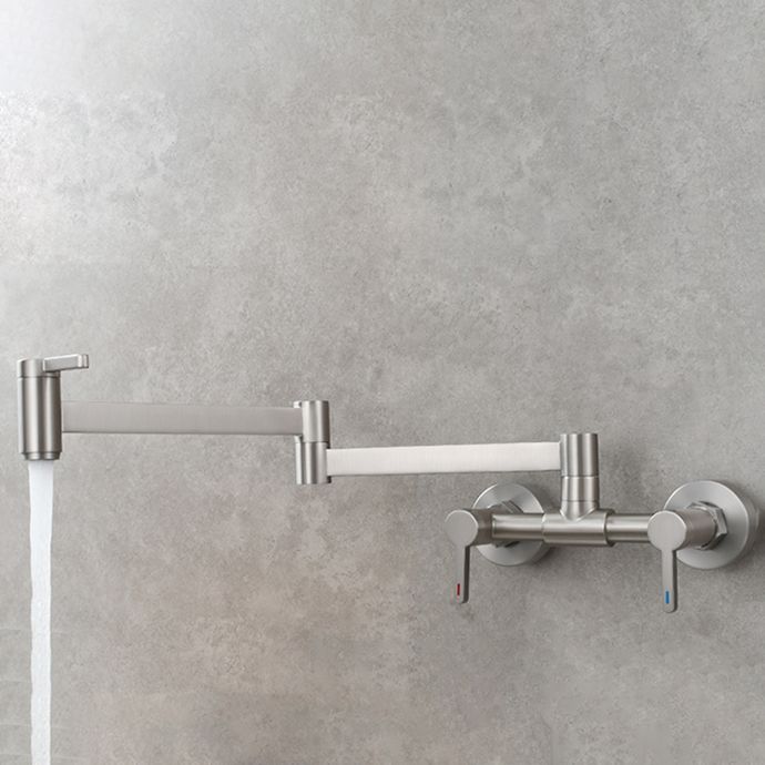 Modern Wall Mounted Double Handles Pot Filler Low Arc Profile Filler