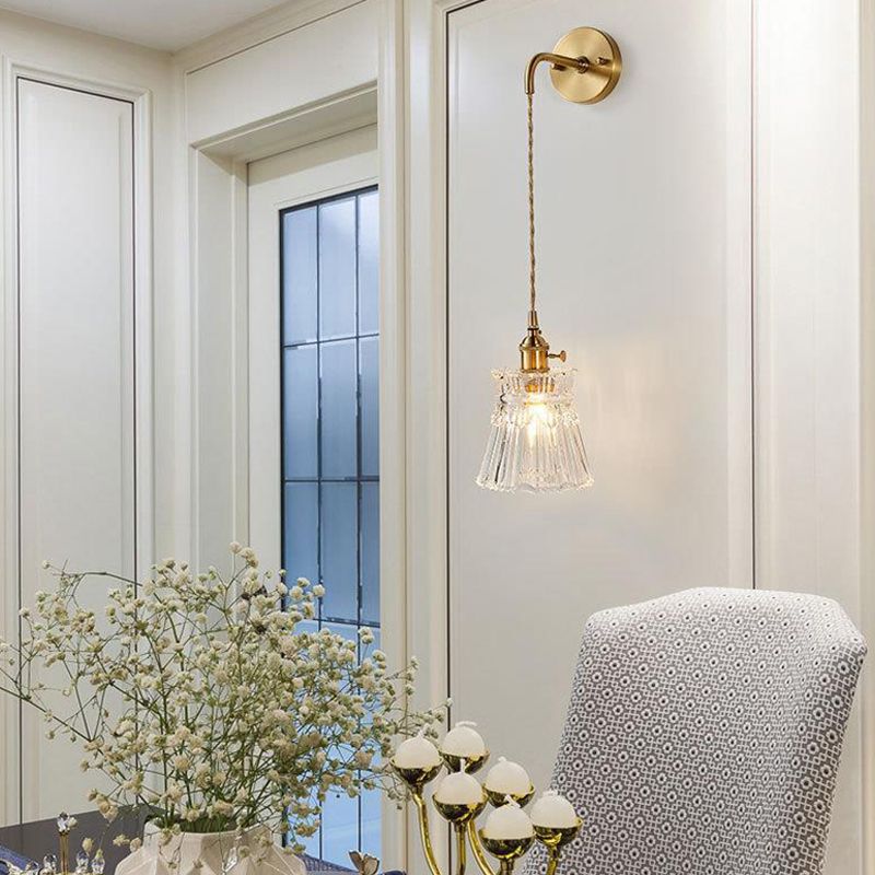 Single Contemporary Golden Glass Shaded Metallic Wall Mounted for Bedroom