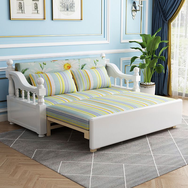 Contemporary Solid Wood Fabric No Theme Rubberwood Upholstered Bed