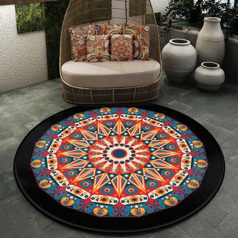 Moroccan Symmetric Patterned Rug Multi Color Polyester Carpet Machine Washable Non-Slip Pet Friendly Rug for Living Room