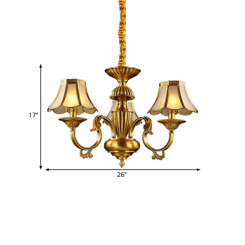 3/8 Lichter Suspensionsbeleuchtung kolonialgeflügelte gefrostete Glaskronleuchter -Anhängerlampe in Gold