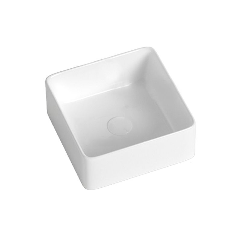 Contemporary Bathroom Sink with Single Faucet Hole Solid Color Rectangular Vessel Sink