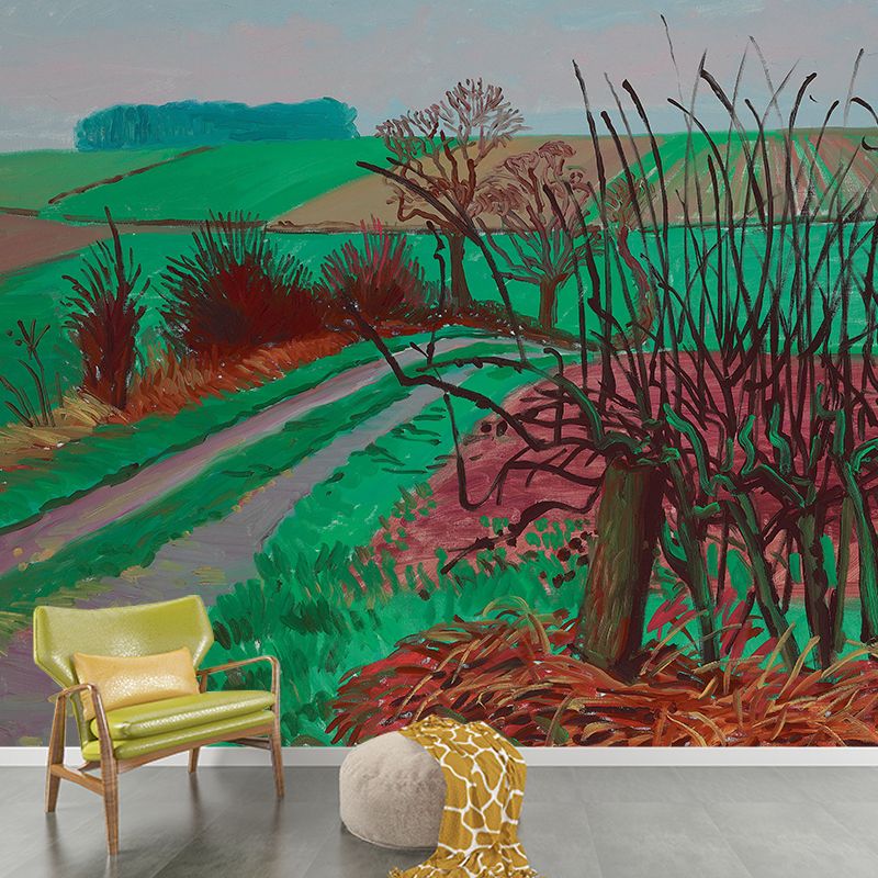 Green Farmland Pathway Wall Murals Landscape Painting Artistic Waterproof Wall Decor