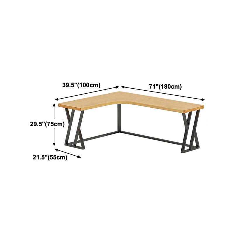 Modern Wooden Office Desk L-Shaped Home Desk with Metal Base