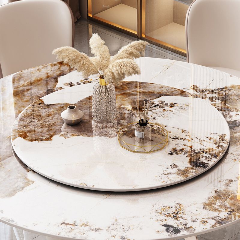 Round Pedestal Table Contemporary Style Stone Dining Site Table with Turntable