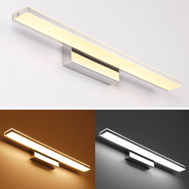 1-Head Linear Shade Wall Sconce Modern Simple Style Mirror Wall Lighting in White