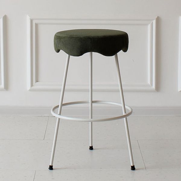 Modern Armless Backless Counter Stool Iron Cafe Bar Stool with Flannel Cushion and Pedal