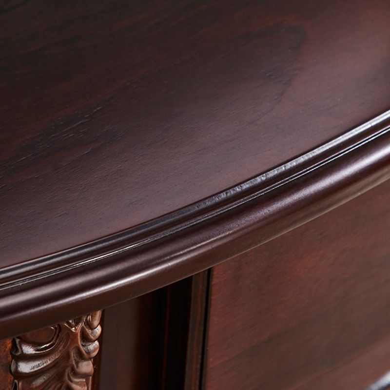 Mid-Century Modern Half Moon Console Table in White/Dark Brown