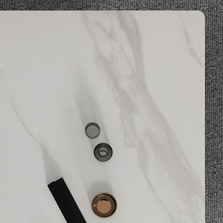 Modern Sintered Stone Table Set of 5 with Rectangle Table Dining Set with White PU Leather Chairs