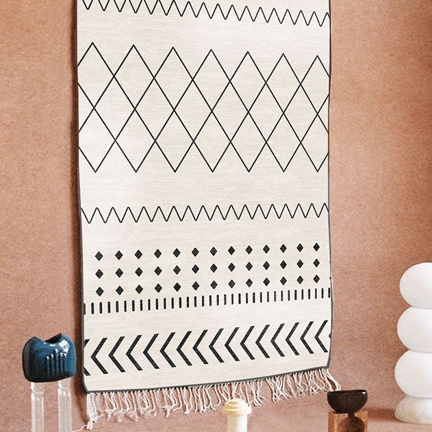 Weißer Vintage-Teppich für den Innenbereich, Polyester-Teppich mit Stammesmuster, pflegeleichter Teppich für die Heimdekoration