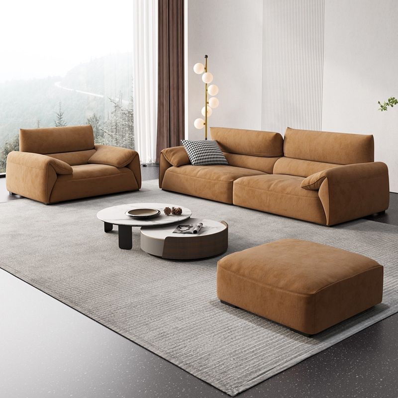 Adjustable Sewn Pillow Back Sofa Modern Pillow Top Arm Sofa in Brown