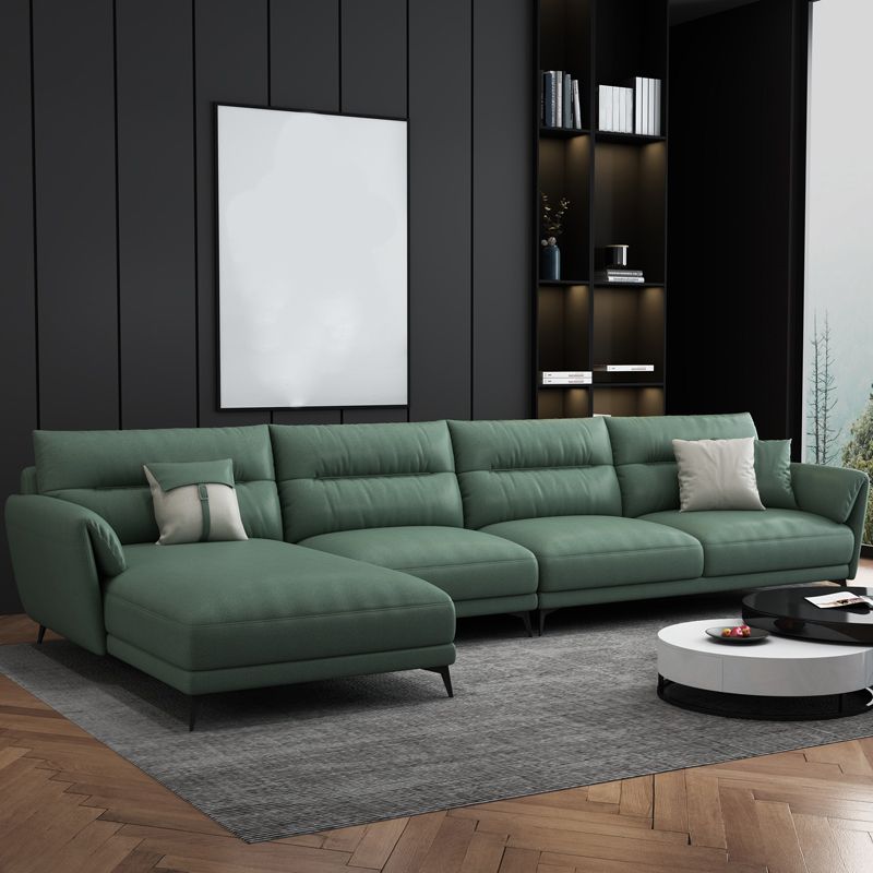 Contemporary 4-Seater Sectional with Pillow Top Arms in Faux Leather