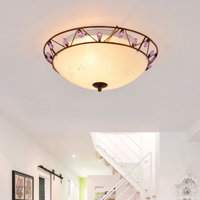 2 Lights Ceiling Light Classic Bowl Frosted Glass Flush Mount Lighting in Pink/Purple for Living Room