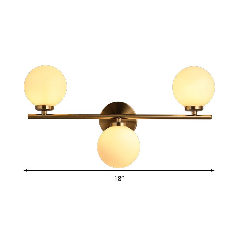 Modernism 3 Heads Sconce Gold Round Wall Mounted Lighting with Milky Glass Shade
