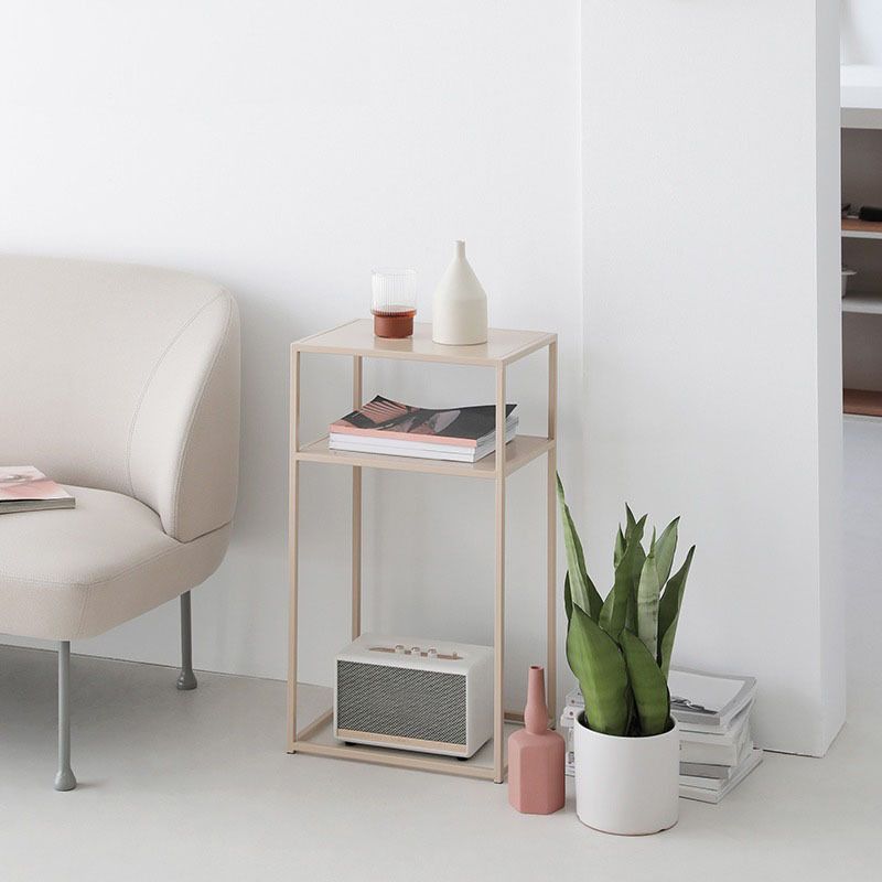 Mid-Century Rectangle Top Side Table 27.5-inch Iron Frame End Table with Shelf