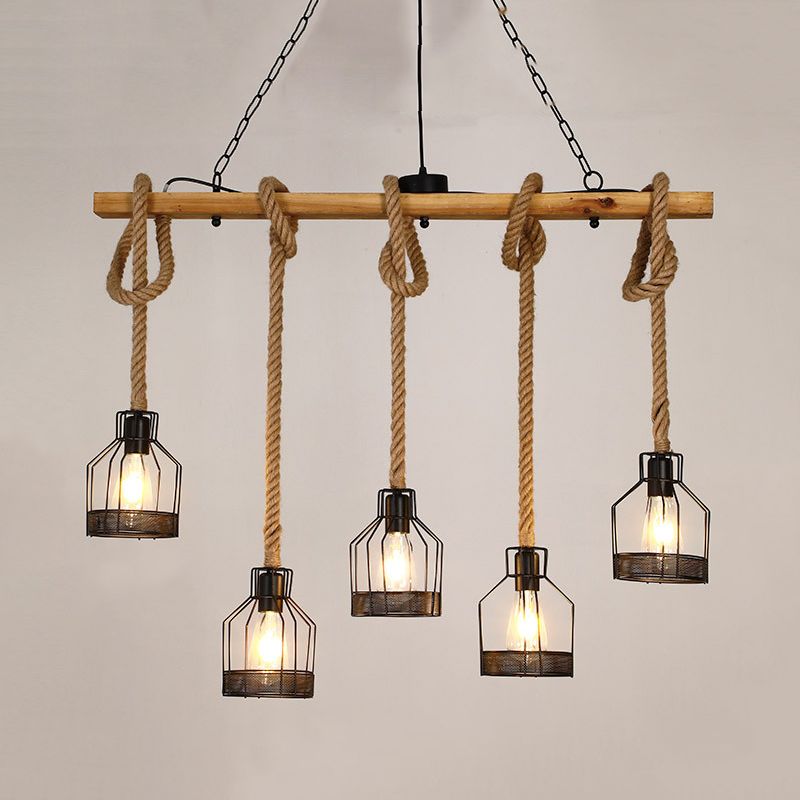 Industrial Island Light Fixtures Rope Multiple-Light Island Pendant Lights