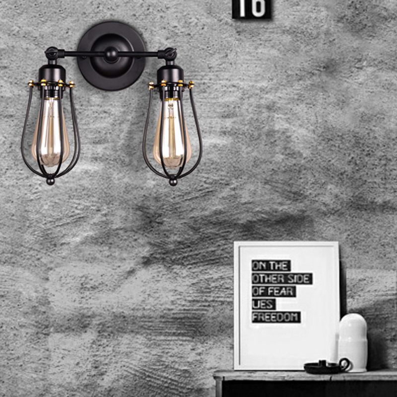 2 luci in metallo a parete in metallo lampade industriale bulbo a gabbia flipces di illuminazione per sala e foyer