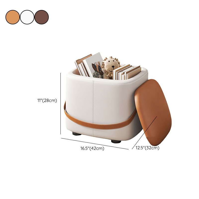 Modern Pouf Ottoman Fabric Upholstered Solid Color Portable Square Ottoman with Storage