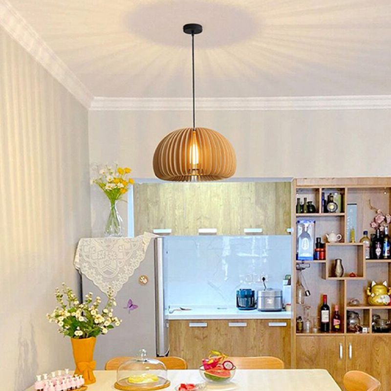Wood Ceiling Pendant Light Modern Pumpkin Home-Stay Down Lighting with 1 Light