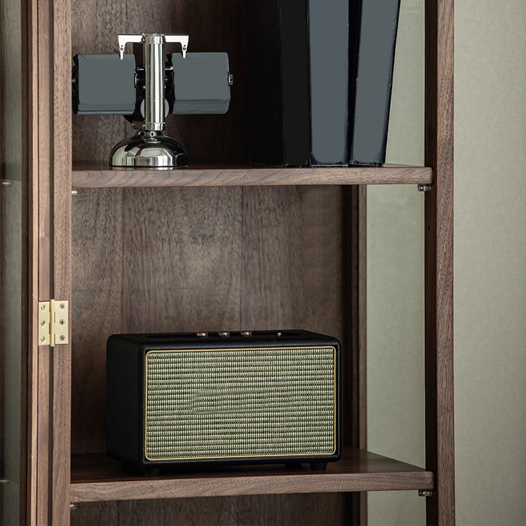 66.9" Tall 2-Drawer Accent Cabinet Solid Wood Glass Paned Side Cabinet in Walnut Brown
