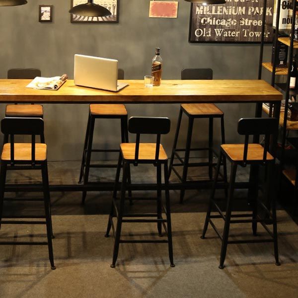 1/2/9 Pieces Industrial Solid Wood Bar Table Set Rectangular Counter Set for Home Use