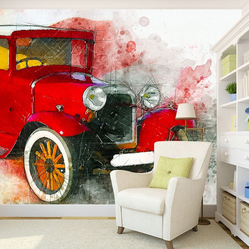 Illustration Vehicle Mildew Resistant Mural Wallpaper Sleeping Room Wall Mural
