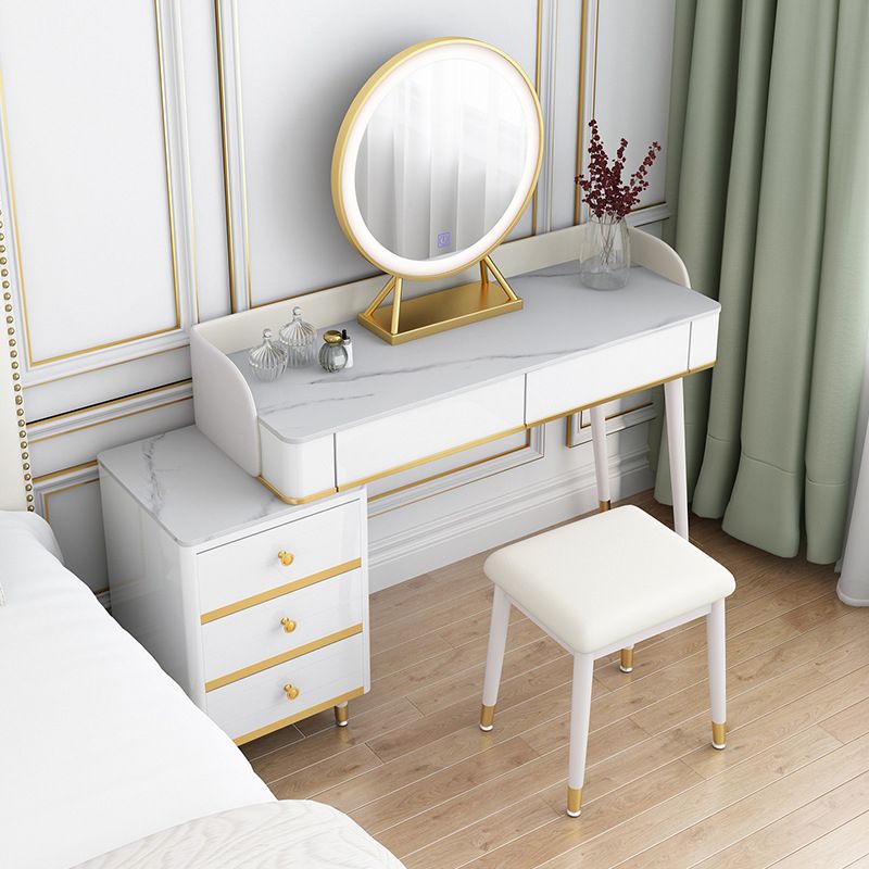 Contemporary White Makeup Vanity Desk Slate top Vanity Dressing Table