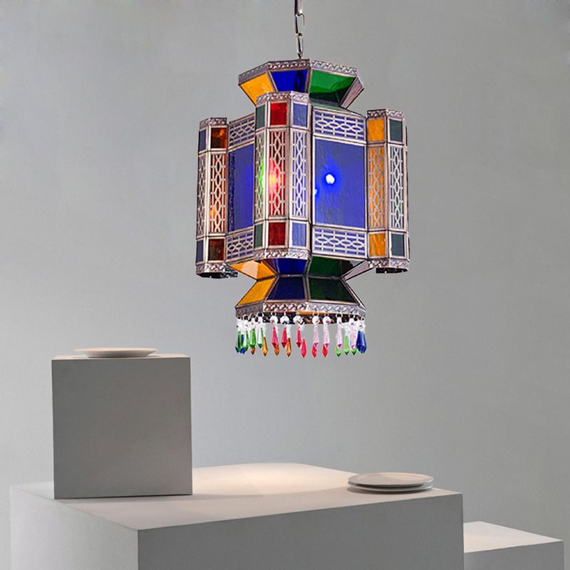 Castle Blue Glass Hanging Chandelier Arab 3 Lights Restaurant Ceiling Pendant Lamp