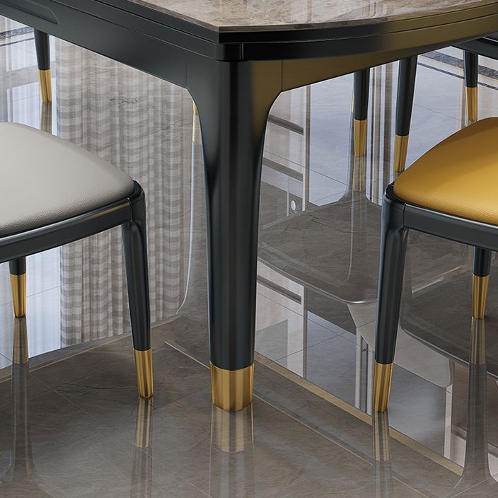Drop-Leaf Dining Table Sintered Stone Dinner Table with Wooden Base