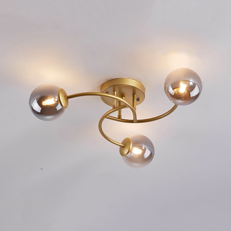 Simplicity Ball Shape Semi Flush Mount Lighting Glass Bedroom Semi Flush Ceiling Light
