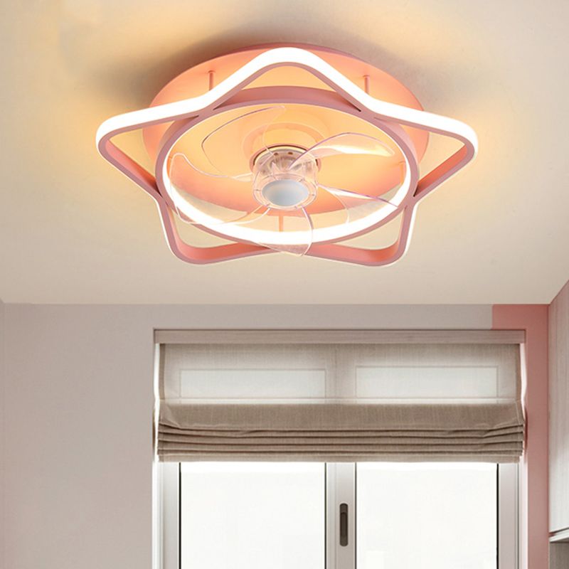5-Blade Round/Star Shape Kid Room Pendant Fan Light Acrylic LED Contemporar Semi Flush Mount Lamp, 18 Inch Dia